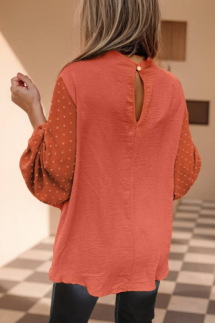 Orange Dot Balloon Sleeve Loose Fit Blouse