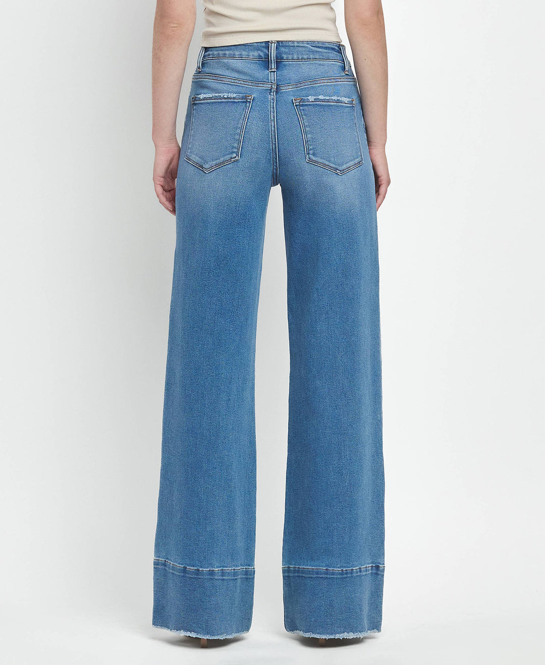 High Rise A Line Raw Hem Jeans