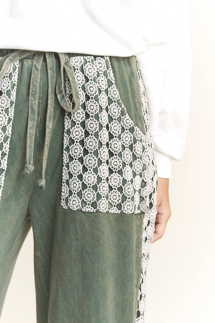 Mineral Wash Floral Detailed Pants