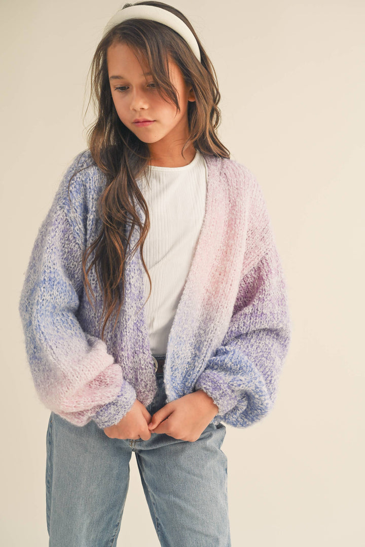 Tween Girls Multi Color Rainbow Sweater Cardigan