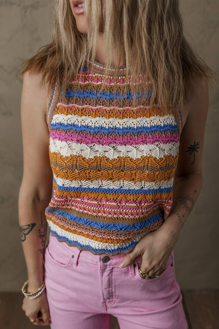 Colorful Textured Knit Sweater Vest