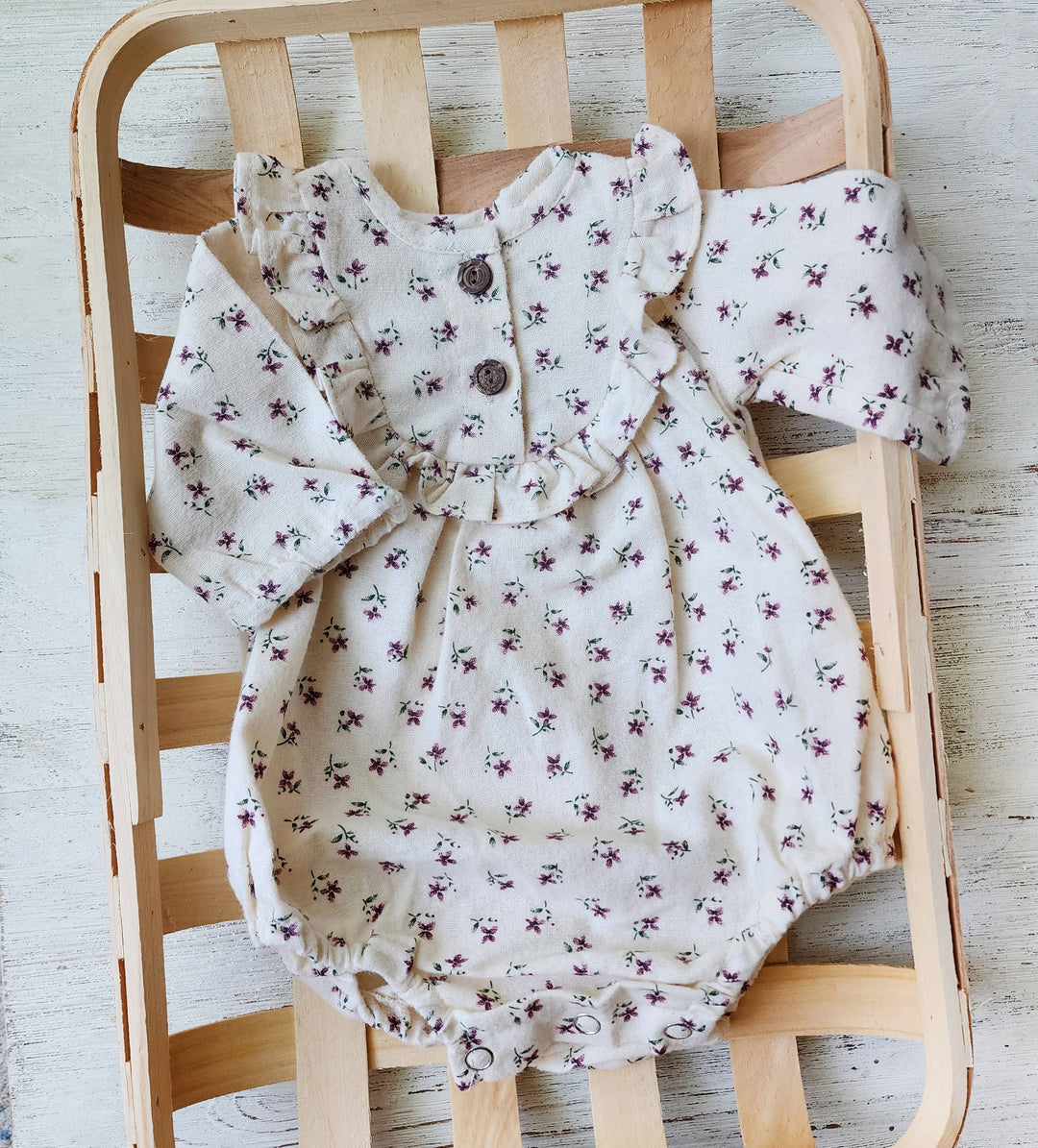 Baby Girl Soft Cotton Bubble Romper Ruffle + Bow