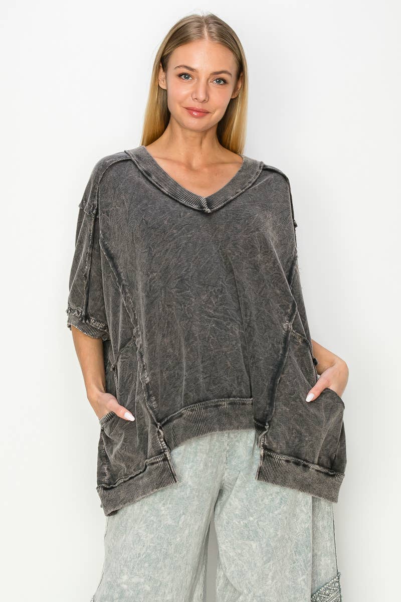 Bubblegum Mineral Wash Vneck Overfit Halfsleeve Terry Top