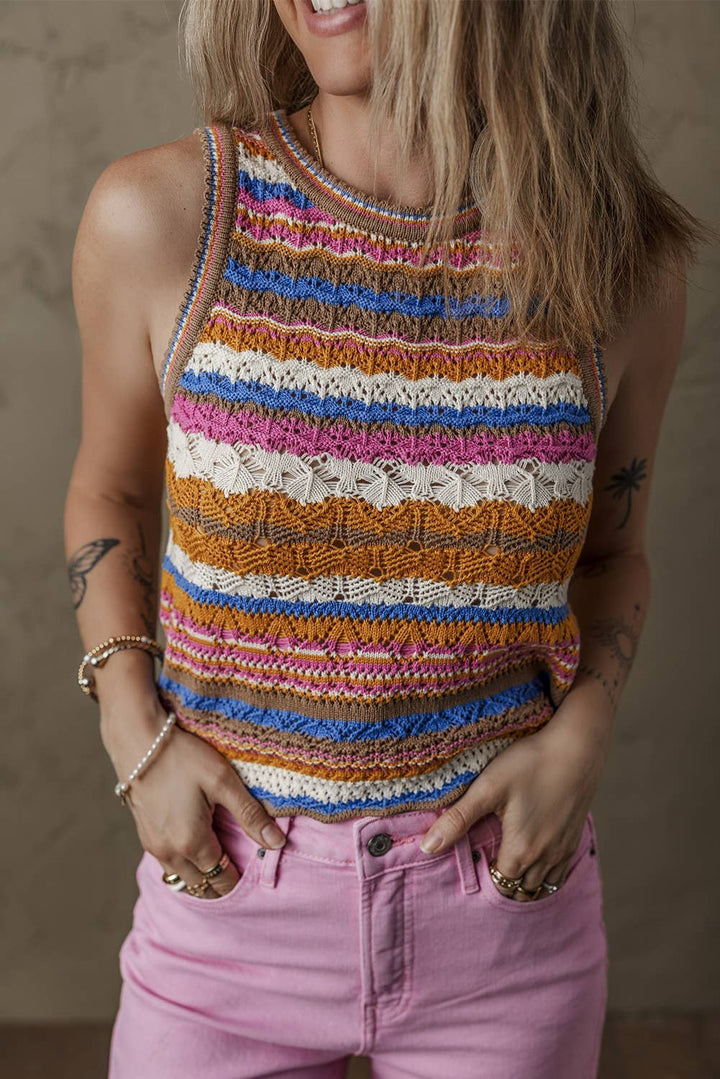 Colorful Textured Knit Sweater Vest