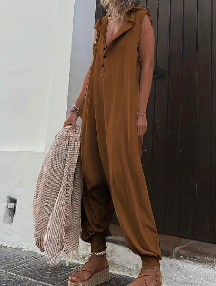 Solid Sleeveless Jumpsuit with Pockets