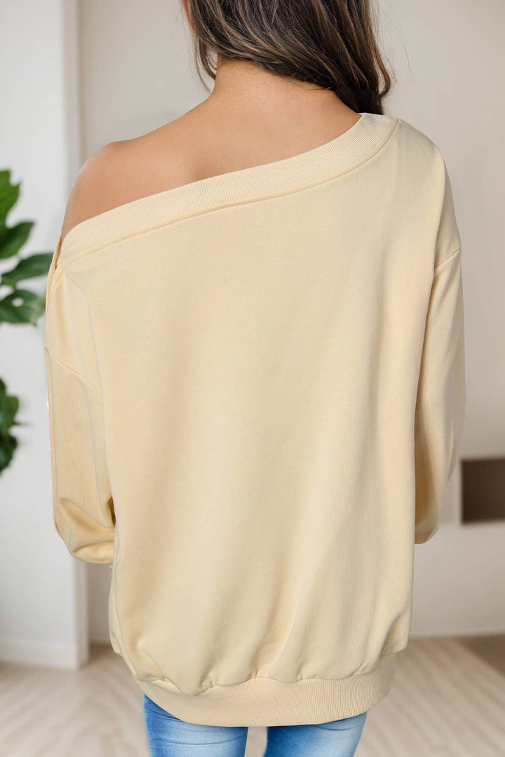 Buttone Sleeve Design Drop One Shoulder Sweatshirt