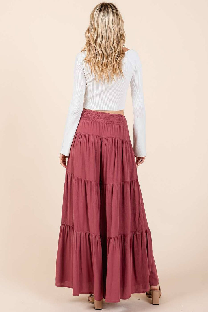 Detail Smocked Elastic Waist Wide Leg Pants