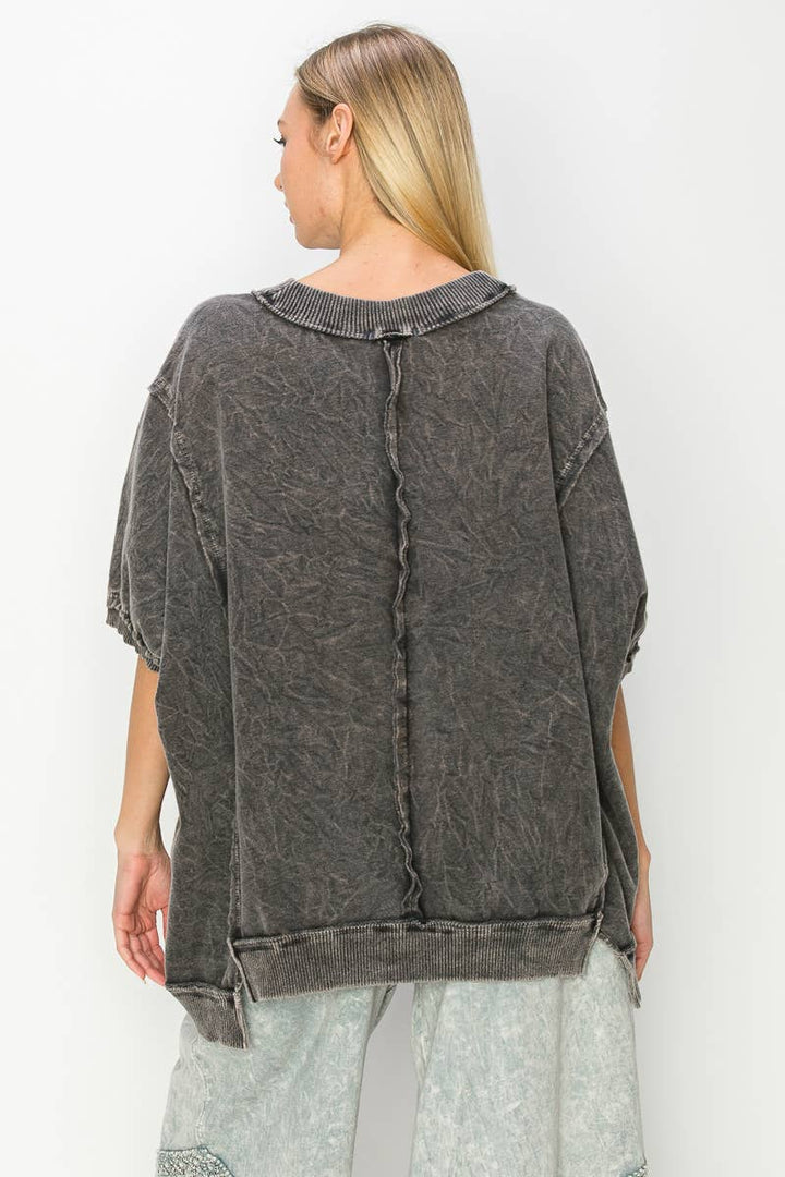 Bubblegum Mineral Wash Vneck Overfit Halfsleeve Terry Top