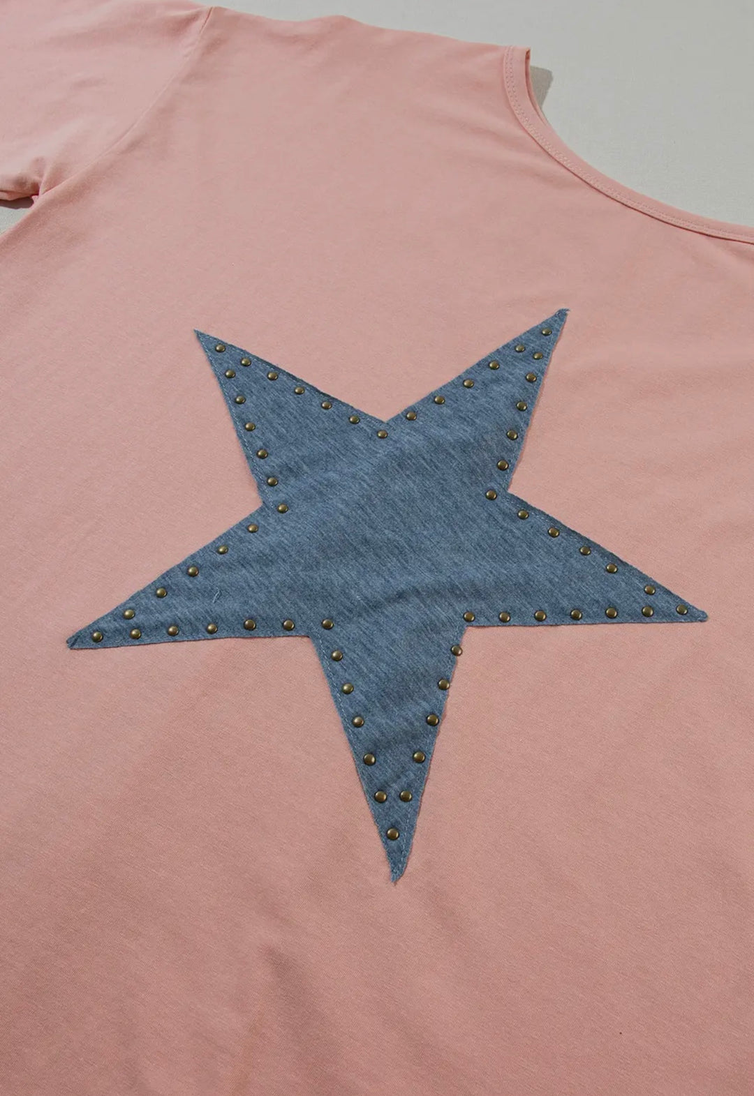 Apricot Pink Mineral Wash Studded Star Patch High Low Tee