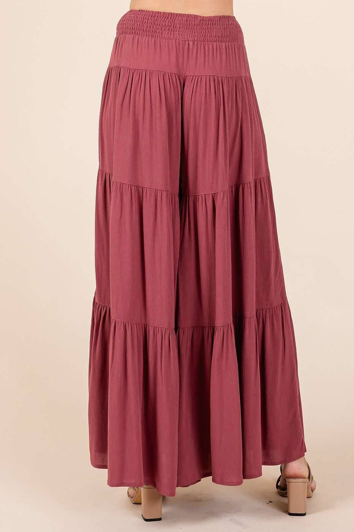 Detail Smocked Elastic Waist Wide Leg Pants