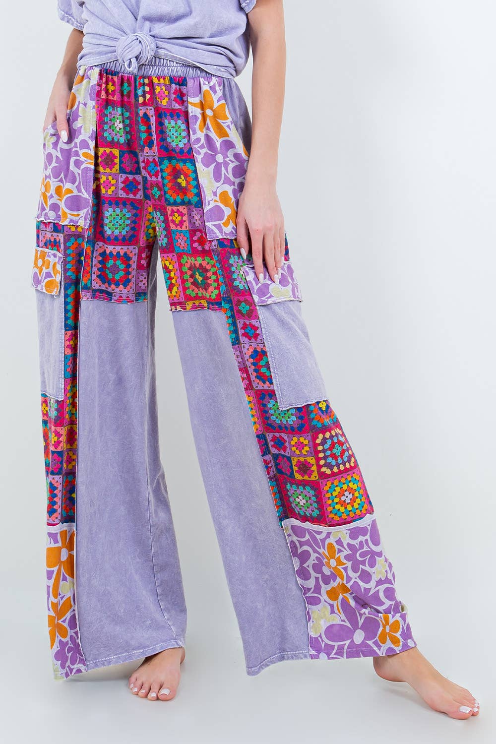 Boho Crochet Floral Printed Pants