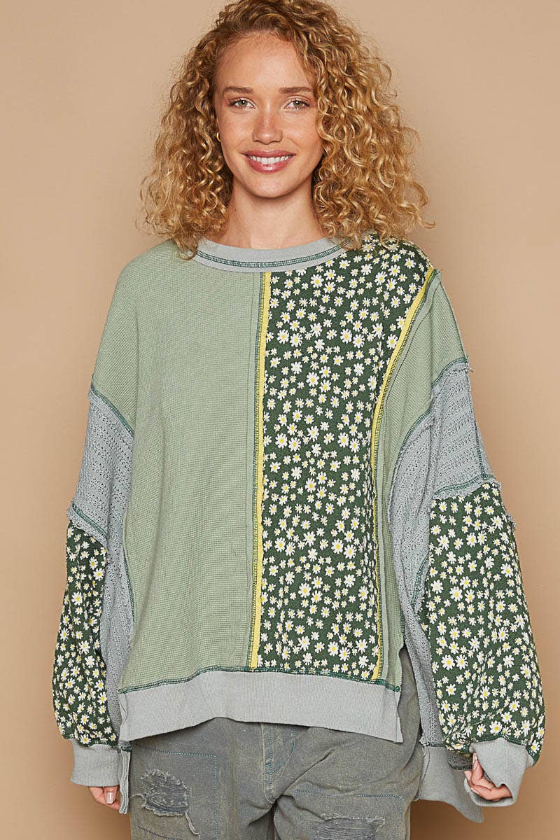 Oversized Round Neck Balloon Sleeve Knit Top