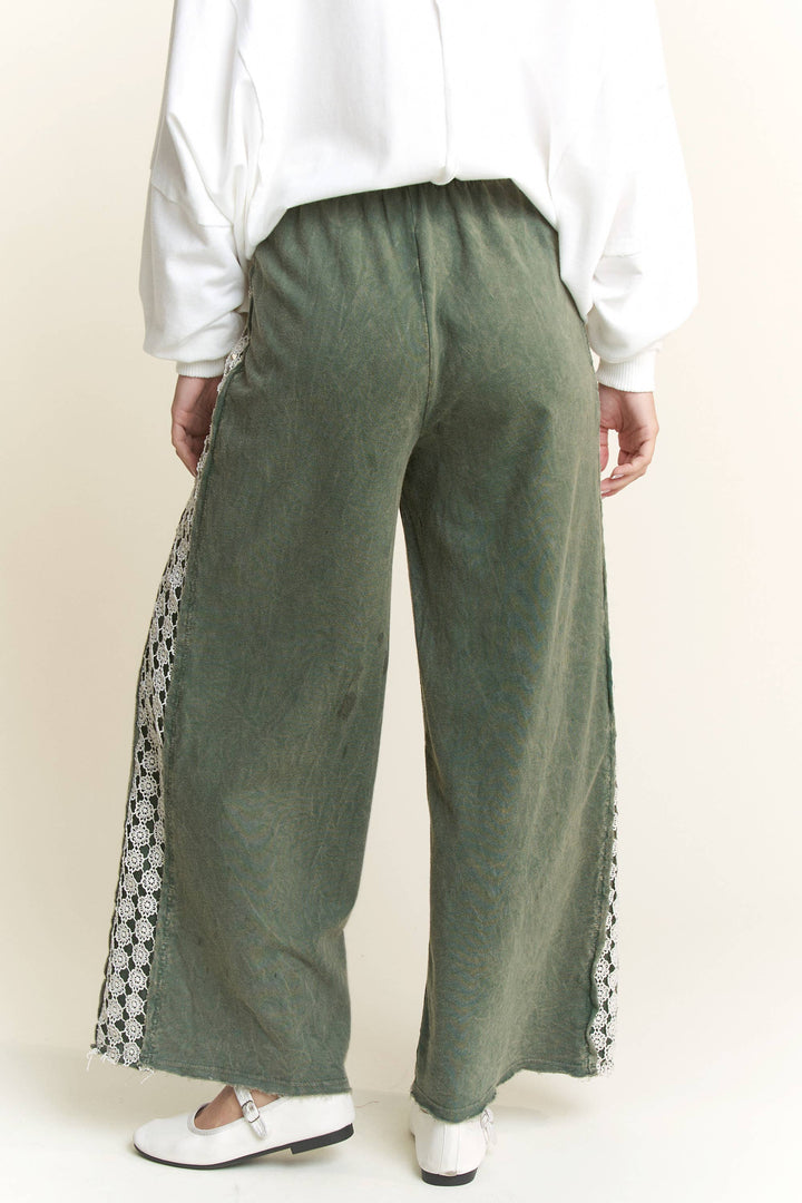 Mineral Wash Floral Detailed Pants