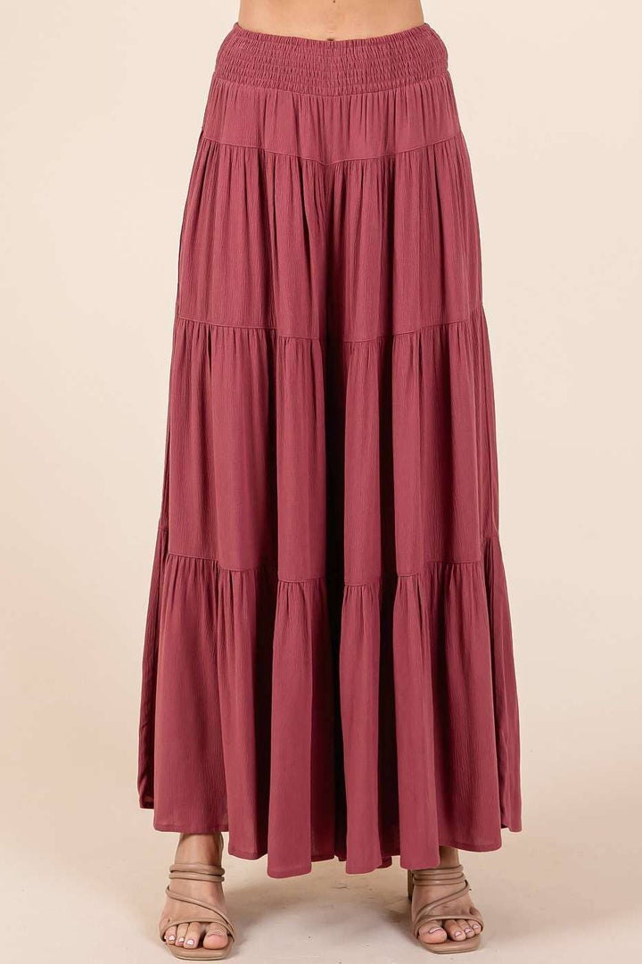 Detail Smocked Elastic Waist Wide Leg Pants