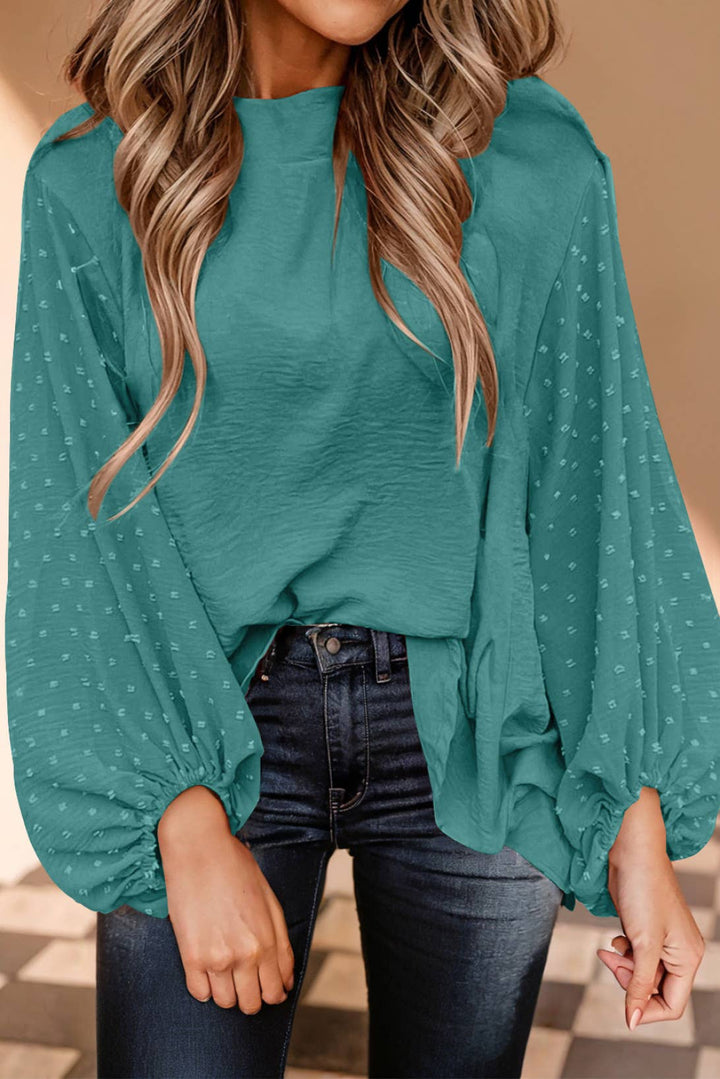 Orange Dot Balloon Sleeve Loose Fit Blouse