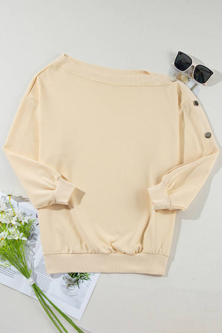 Buttone Sleeve Design Drop One Shoulder Sweatshirt