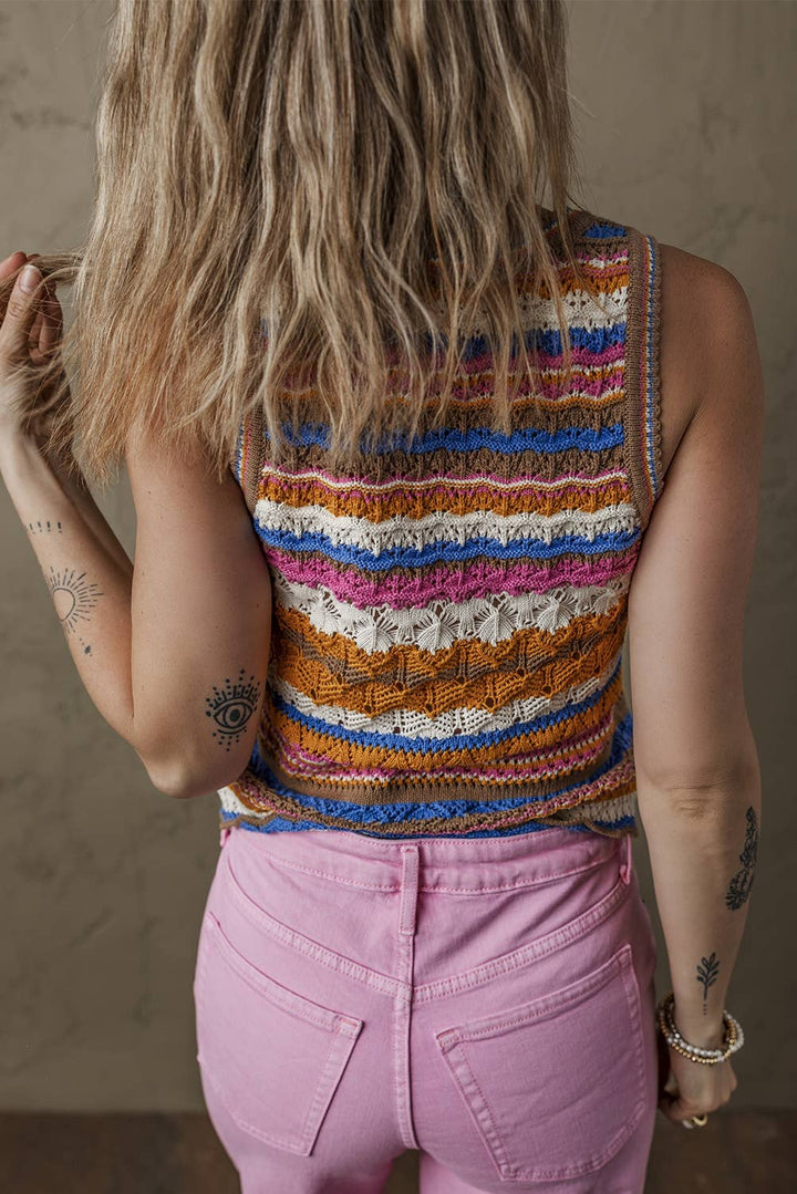 Colorful Textured Knit Sweater Vest