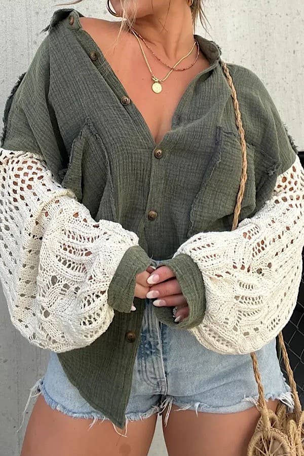 Crochet Button Down Long Sleeve